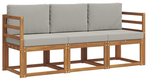 vidaXL Outdoor-Sofagarnitur mit Kissen 3 pcs Natürlich und Hellgrau