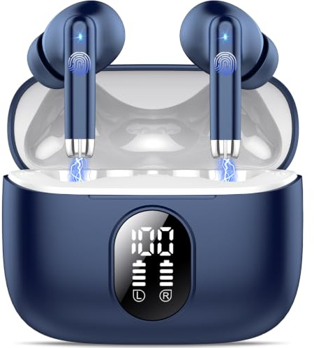 QXQ S26 Wireless Earbuds, In Ear Noise Cancelling Bluetooth 5.4 Headphones | 6D Stereo Ear Buds with Big Bass, 40H Playtime Bluetooth Earphones with LED Display, IP7 Waterproof, for Sport Gym Running
