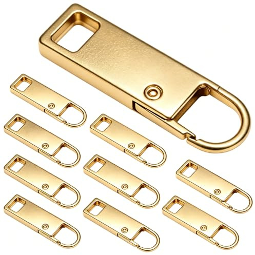 WADUBI Lot de 10 Tirettes de Fermeture Éclair en Métal, Kit de Réparation de Zip pour Valise, Sac à Main, Sac à Dos, Manteau, Or