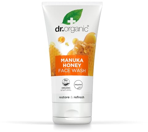 Dr Organic Manuka Honey Face Wash, Cleansing, Dry Skin, Mens, Womens, Natural, Vegetarian, Cruelty-Free, Paraben & SLS-Free, Recycled & Recyclable, Organic, 150ml, Packaging may vary