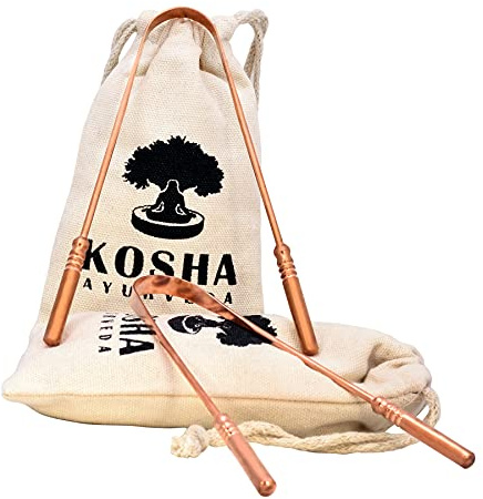 Copper Tongue Scraper | Perfect Surgical Tongue Cleaner | Best remedy for bad breath | Naturally Antimicrobial & Prevents Oral Health Diseases | Flexible handle with comfortable grip | Kosha Ayurveda