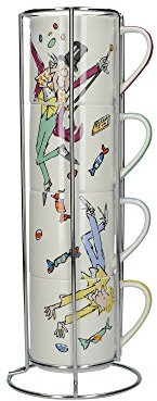 ROALD DAHL Charlie and The Chocolate Factory - Juego de 5 tazas de porcelana fina con soporte de metal