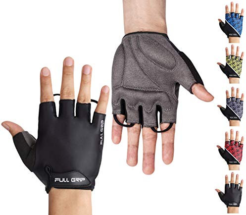 FULL GRIP Halbfinger Fahrradhandschuhe für Männer & Frauen mit stoßdämpfender, Rutschfester und widerstandsfähiger Handinnenfläche für den Radsport inkl. gratis Trainings E-Book (Schwarz, S)