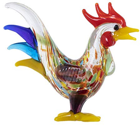 HDCRYSTALGIFTS Geblasenes Glas Hahn-Figuren Kunst Glas Huhn Sammelfigur Kristall Hahn, Tierornamente für Bauernhof, Thanksgiving Mittelstück
