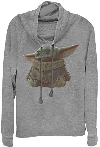 STAR WARS Damen The Mandalorian Ball Theif, langärmelig, Wasserfallkragen, Pullover T-Shirt, Grau meliert, 3XL