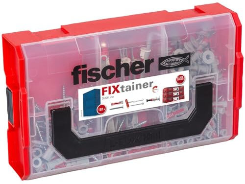 fischer FixTainer DuoLine, Dübel- & Schrauben-Box mit 181 Schrauben, DuoTec 10, DuoBlade & DuoPower Dübeln (60 Stk. 6 x 30, 30 Stk. 8 x 40), praktisches Set zur Befestigung