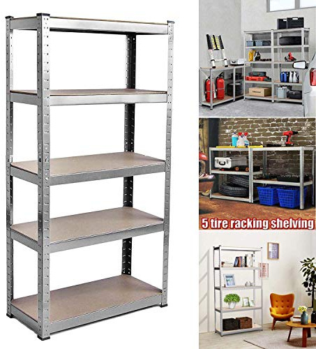 Robustes Regal für Garage, 5 Etagen, Metallregale, Schuppen, Werkzeugregal, schraubenlose Lagerung, Industrial, 180 cm x 90 cm x 40 cm, 175 kg pro Regal, verzinkt