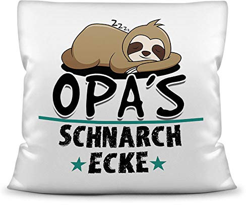 Kuschel-Kissen inkl. Füllung mit Spruch für Opa - Opas Schnarch-Ecke - Geschenk-Idee Geburtstag Vatertag/Bestes Vatertagsgeschenk - Kissen Weiß