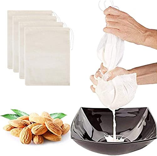 LYTIVAGEN 4 PCS Sac avec Cordon Sac en Mousseline de Serrage Réutilisable Sachet Tissu de Filtre Étamine Coton Bio Sachets de Filtre pour Gelée Fromage Thé en Vrac Herbes Épices Savon