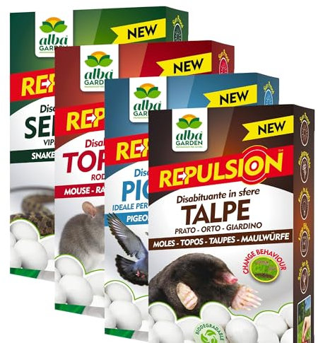 Albagarden - Kit Disabituante in Sfere - Contro Piccioni, Topi, Serpenti e Talpe - 4 Scatole