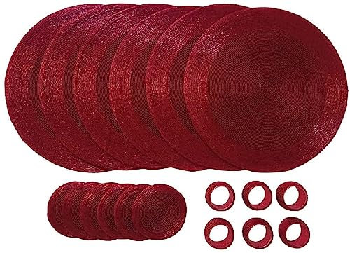 Penguin Home® Sottobicchieri di Vetro con Perline, Anelli Portatovaglioli e Tovagliette Rotonde, 18 Pezzi, Rosso