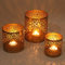 Marokkanisches Windlicht 3er Set Navin aus Metall in Antik-Gold Look, 3 runde Kerzenhalter, Orientalische Teelichthalter für Ostern Muttertag Tisch Deko WLS505