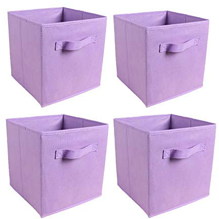 JaHECOME Set of 4 Fabric Storage Boxes Light Purple Foldable Cube Storage Boxes Storage Bins Organizer Basket with Handles for Drawers Shelves in Bedroom, Nursery Office, Playroom (LIGHT PURPLE)