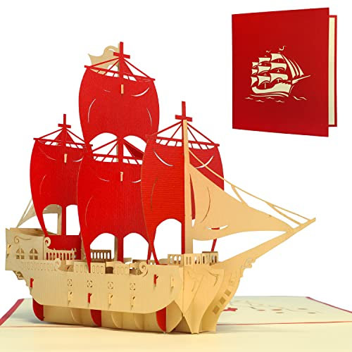 LINPOPUP® Pop-Up Karte Reise – Segelboot, 3D Karte als Reisegutschein zu Verschenken, für Kreuzfahrt, Segelreise oder Reise ans Meer, als Geldgeschenk für Boot Führerschein, N114
