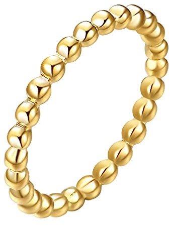 HIJONES Damen Edelstahl Zierliche Verdrehtes Seil Stapelbare Perlenring Ehering 2MM Tiny Gold Größe 62