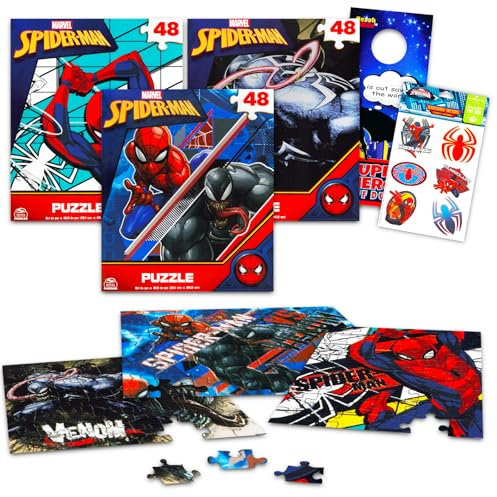 Marvel Spider-Man Jigsaw Puzzle Mega Bundle ~ 5 Marvel Spiderman Puzzles for Kids | Featuring Spiderman, Green Goblin, Venom Jigsaw Puzzle and More with Stickers (Spiderman Toys and Games)