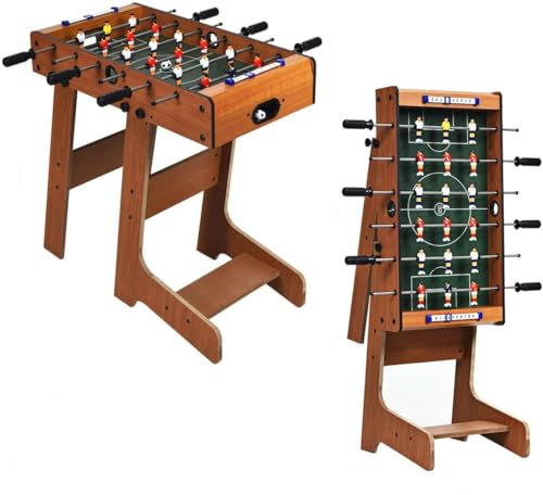RELAX4LIFE Klappbarer Tischkicker, Tischfußball mit 2 Fußbällen & 18 Fußballspielern & Punktezähler, Kickertisch für Erwachsene & Kinder ab 3 Jahren, Spieltisch für Kneipe Wohnzimmer Café, braun