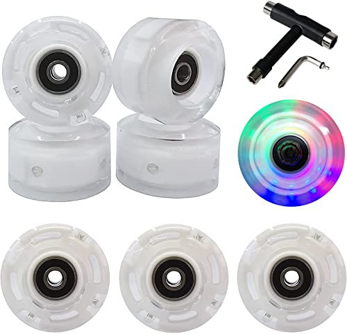 FREEDARE Rollschuh-Räder, 54 mm, Skateboard-Räder und Kugellager, für drinnen und draußen, leuchtende Rollen, 83 A, mit T-Werkzeugen für doppelreihiges Skating und Skateboard (weiß, 8 Stück)