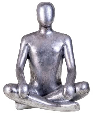 IDYL Moderne Skulptur Figur Sandsteinguss Sitting Man Crossed Legs | silberfb. | Masse 22x18x28 cm | Dekorationfigur für jeden Wohnbereich