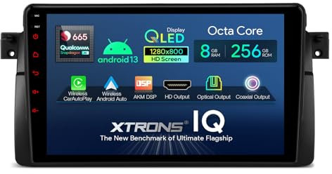 XTRONS 9 Zoll QLED Android 13 Autoradio Octa Core 8GB 256GB Eingebaut 4G LTE CarAutoPlay Android Auto AKM DSP HD Ausgang Optional OBD DVR DAB TPMS Für BMW E46 M3(IQP9246BP)