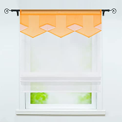 Joyswahl Voile Raffrollo Modernes Bändchenrollo mit farbigem Abschluss »Anita« Wohnzimmer transparent Gardinenschal mit Tunnelzug BxH 120x140cm Orange 1er Pack