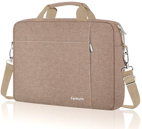 Ferkurn Laptop Bag Case for Women Men, Messenger Briefcase Computer Bag with Shoulder Compatible with Macbook Pro/Air, XPS Latitude, HP Pavilion, ASUS, Acer, Samsung, Brown, 15 15.6 16 Inch