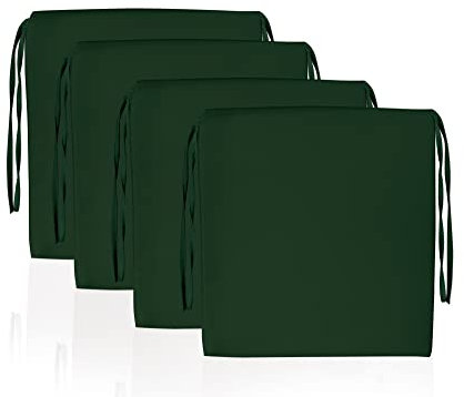 Home-Vision Stuhlkissen Sitzkissen für Gartenstuhl, Küche oder Esszimmerstuhl Sitzpolster Uni Farben mit 4 Kordelbändern für sicheren Halt Kollektion Kier (Z Dunkelgrün, 40x40x4cm, 4 Stück)