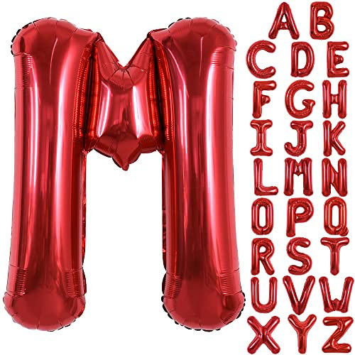 TONIFUL 40 Zoll große leuchtend rote Buchstabenballons A-Z, riesige Heliumfolie großer Buchstabe M Ballon für Geburtstagsfeier Jahrestag Hochzeit Dekoration.