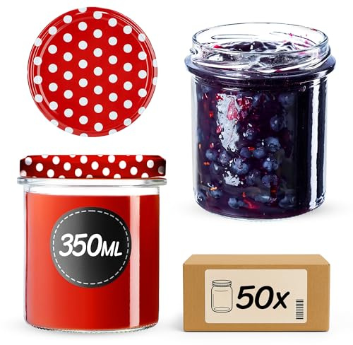 KADAX 50er Set Marmeladengläser 350ml TO82, Einmachgläser Vorratsgläser Mason Jar mit Schraubdeckel, Luftdichte Schraubgläser, Honig & Konfitüre
