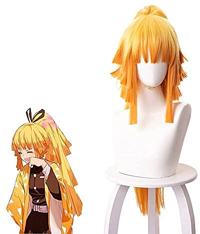 ydound Wig Anime Cosplay Weibliche Zenitsu Agatsuma Kimetsu No Yaiba Cosplay Perücke Langer Pferdeschwanz Kunsthaar (Agatsuma Zenitsu) (Color : Agatsuma Zenitsu)