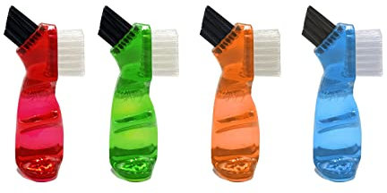 4 Stück Mini Gebissreinigungsbürsten-Set mit mehrschichtigen Borsten, tragbare doppelseitige Gebissbürste für die Reinigung falscher Zähne, 4 Farben