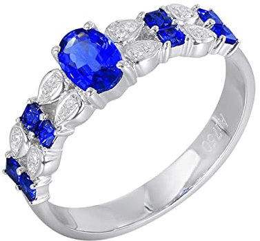 KnSam Weißgold 750 18 Karat Partnerringe Frauen, Blau Saphir Hochzeitsring 0.8ct 4 Klaue 750 Weißgold Diamantring mit Diamant Echtschmuck, Gr.61 (19.4)