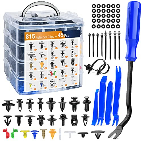 GOOACC 860Pcs Car Push Retainer Clips & Auto Fasteners Assortment -26 Most Popular Sizes Nylon Bumper Fender Rivets with 10 Cable Ties and Fasteners Remover for Toyota GM Ford Honda Chevy