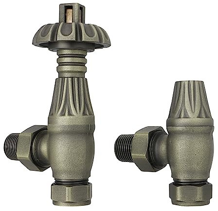 NRG Traditional Antique Angled Central Heating Radiator Valve 15mm Thermostatic Lockshield Valves Antique Brass