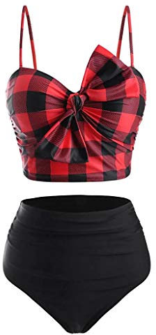 WLHBF Bikini Damen Sexy Frauen Push-Up Padded Bikin Set Plaid Bowknot Push-Up Bademode Fliegeruhr