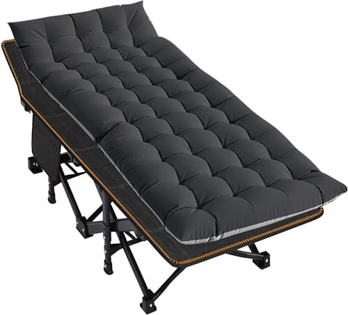 DRMOIS Feldbetten Klappbar Campingbetten, Campingliege Übergroßes 81 cm breites, tragbares, faltbares Outdoor, Tragkraft 400 kg- mit Isomatte Matratze, Schwarz, Größe XXL