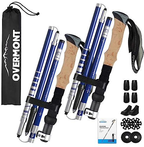 Overmont Wanderstöcke Carbon, 7075 Aluminium Ultraleicht faltbar verstellbar 105-125CM Trekkingstöcke Nordic Walking Stöcke 1 Paar mit All Terrain Zubehör