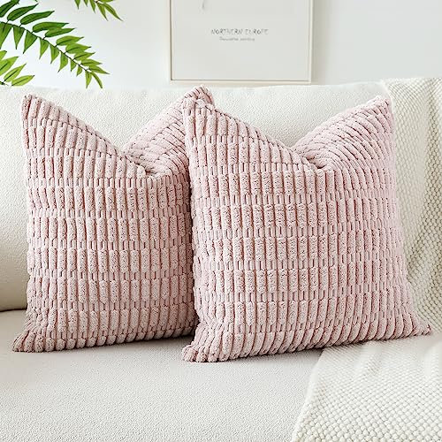JOTOM 2er Set Kordsamt Weicher Kissenbezüge Moderne Kissenhüllen Dekorative Sofakissen Dekokissen Zierkissenbezug für Wohnzimmer Sofa Schlafzimmer Rosa 60x60cm