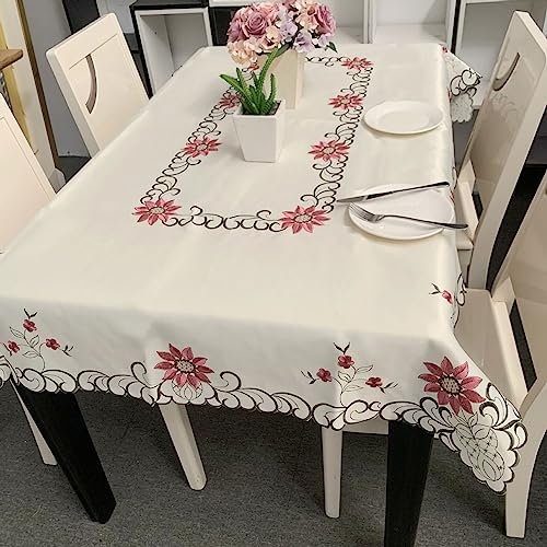 Rechteckige Tischdecke, Nordische Stickerei-Spitze-Rosa-Tischdecke, rutschfest, VerschleißFest, Wasserdicht, LuxuriöSe Geschnitzte Tischdecke Mit Blumenmuster (A 110x160cm)