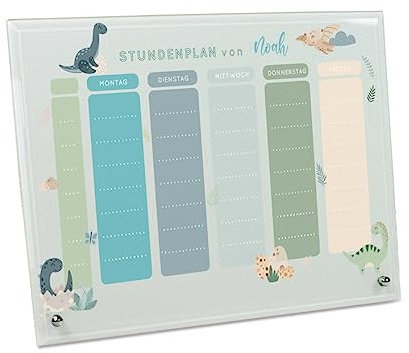 minimutz Stundenplan Kinder - abwischbar und wiederverwendbar - Wochenplaner Glas Dinosaurier Jungen - Geschenk 1. Klasse Einschulung Schulanfang