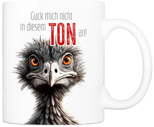 Cadouri Tasse mit Spruch Guck mich nicht in diesem Ton an Kaffeetasse Büro Arbeit, Geschenk, Keramik, Kaffeebecher, Geschenkidee Arbeitskollege, lustig, Humor, 330 ml