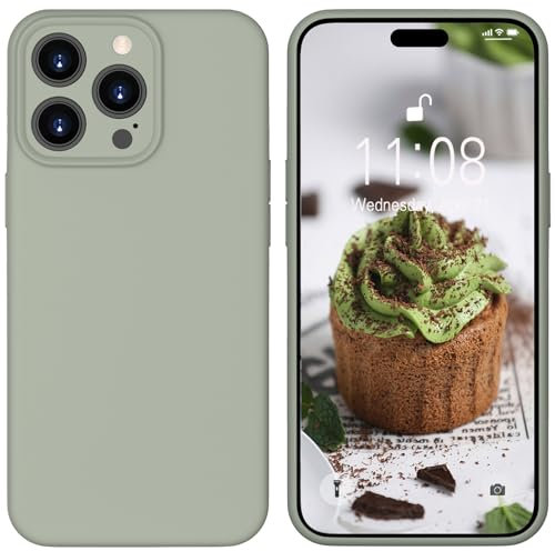 HGH Flüssig Silikon Hülle für iPhone 15 Pro, Handyhülle für iPhone 15 Pro Hülle Dünn, 3-Schicht-Struktur FallSchutz Case mit Weiches Mikrofaser Futter Matt Hülle für iPhone 15 Pro 6.1 Agavengrün
