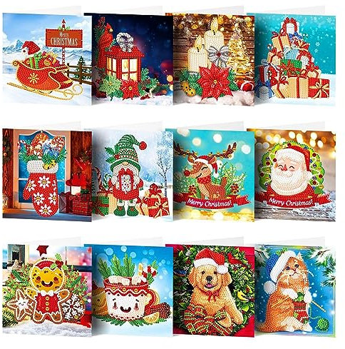 Anloximt Weihnachtskarte Diamant-Bemalung Kits Diamant-Bemalung Kits Grußkarten Diamant-Kunst Weihnachtskarten Geschenk für Urlaub Freunde Familie