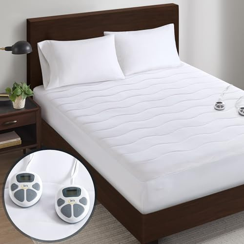 Serta Heated Mattress Pad Queen Size - Electric Mattress Pad, 10 Heat Setting Controller, Auto Shut Off Timer, Deep Elastic Pocket, Up to 17 Mattress, ETL Certified, Machine Wash, Queen, White