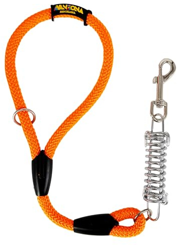 Anti-Zug-Hundeleine mit Feder. Orange, 60 cm. | Robustes 12-mm-Polyesterseil mit drehbarem Karabiner; für Spaziergänge und Training mittelgroßer bis sehr großer Rassen.