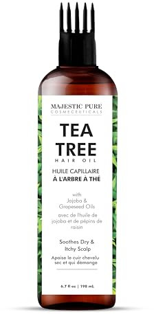 MAJESTIC PURE Tea Tree Oil for Hair | With Argan, Jojoba & Grapeseed Oils | Soothes Itchy Scalp & Fights Dandruff | Non GMO Verified | 6.7 fl oz
