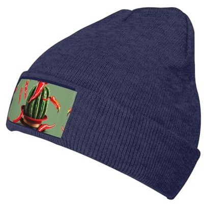 SSIMOO Kaktus-Mütze und Chilischote, stilvolle Strickmütze für Erwachsene, perfekte lässige Mütze für drinnen und draußen, Kaktushut und Chilischote, Einheitsgröße