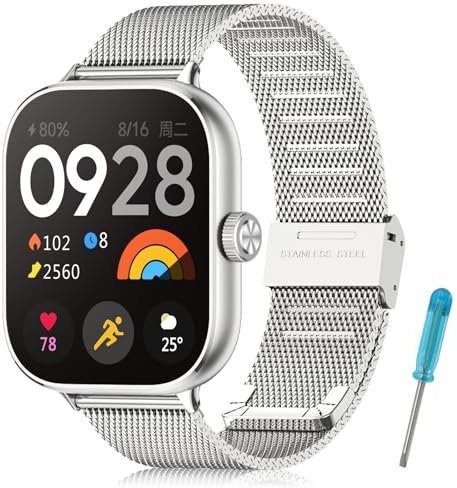 BDIG Cinturino Metallo Compatibile per Xiaomi Redmi Watch 5/4, Mi Band 9/8 Pro - Acciaio Inossidabile Argento