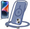 Yoedge Magnetische Handyband für iPhone 14/iPhone 13 6,1 Hülle mit Band,Handyhülle Kompatibel mit MagSafe, Matt Transluzente PC + TPU Stoßfest Schutzhülle mit Abnehmbar Kordel zum Umhängen Case,Blau