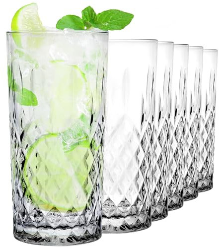 KIAPPO Kristallgläser Set 330 ml - 6 Stück Trinkgläser - Ideal für Longdrinks, Cocktails, Wasser und Saft - Hochwertige Kristallgläser für Zuhause, Restaurants, Partys